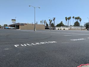 Empty parking lot facing east