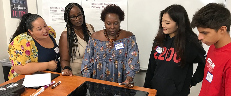 Students and counselors participate at a Guided Pathways workshop