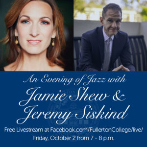 ! Tune in this Friday, October 2 to enjoy “An Evening of Jazz with Jamie Shew and Jeremy Siskind.” The college’s first live-streamed concert broadcast from the Campus Theatre will air for free on Facebook from 7-8 p.m.