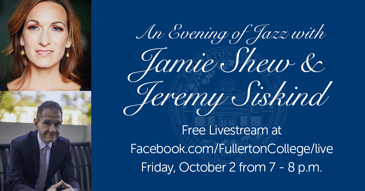! Tune in this Friday, October 2 to enjoy “An Evening of Jazz with Jamie Shew and Jeremy Siskind.” The college’s first live-streamed concert broadcast from the Campus Theatre will air for free on Facebook from 7-8 p.m.