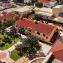 Aerial image of Building 300 at Fullerton College.